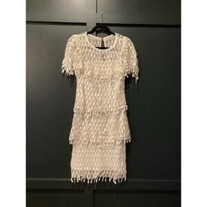 Vintage Cachet by Bari Protas Fringe Lace crochet Short Sleeve flapper Dress 5/6